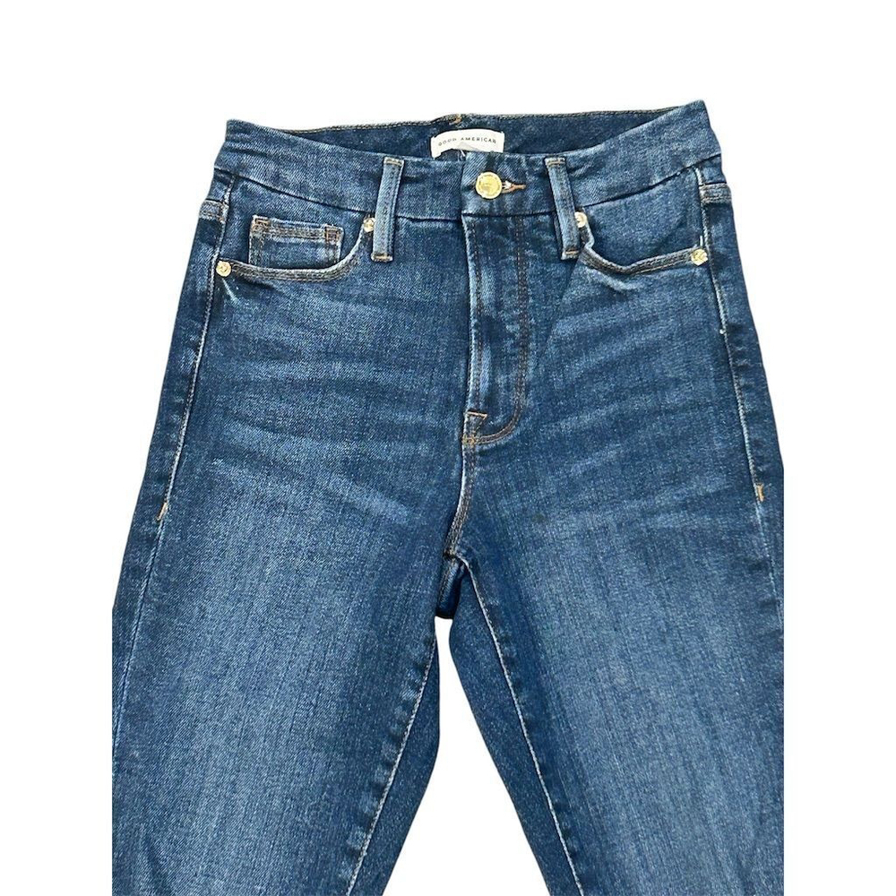 Good American Skinny Jeans Women Size 0 Dark Blue Distressed - Picture 2 of 9
